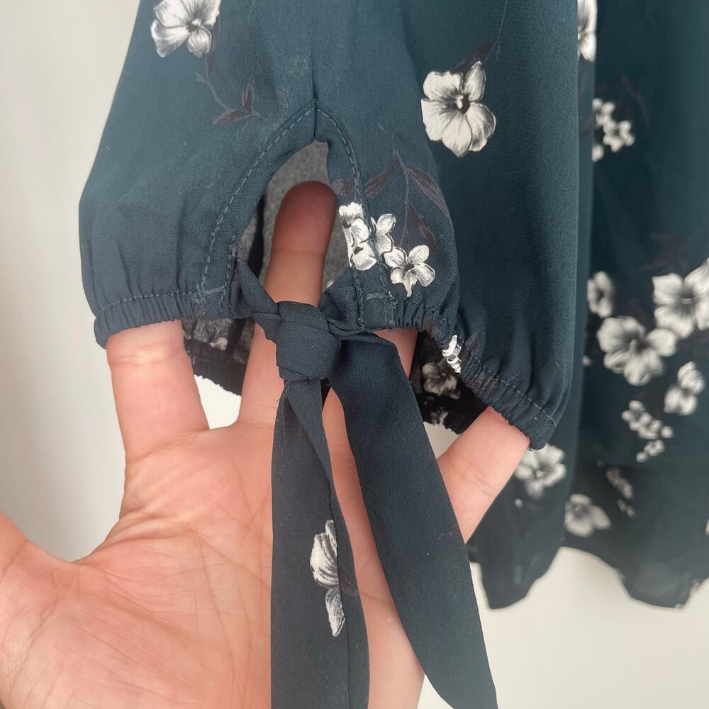NWT Papermoon Larie tie-sleeve blouse in a dark teal with floral print Sz XL - Picture 5 of 11